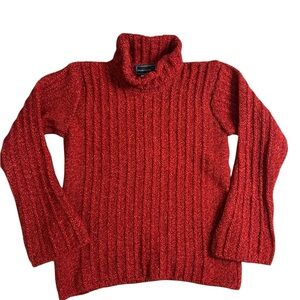 A338 Irelands Eye Irish Wool Silk Cable Knit TurtleNeck Sweater Bell Sleeve Sz S